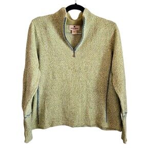 Woolrich Lambswool Sweater XL Green 1/4 Zip Pullover Soft Warm Luxury Preppy